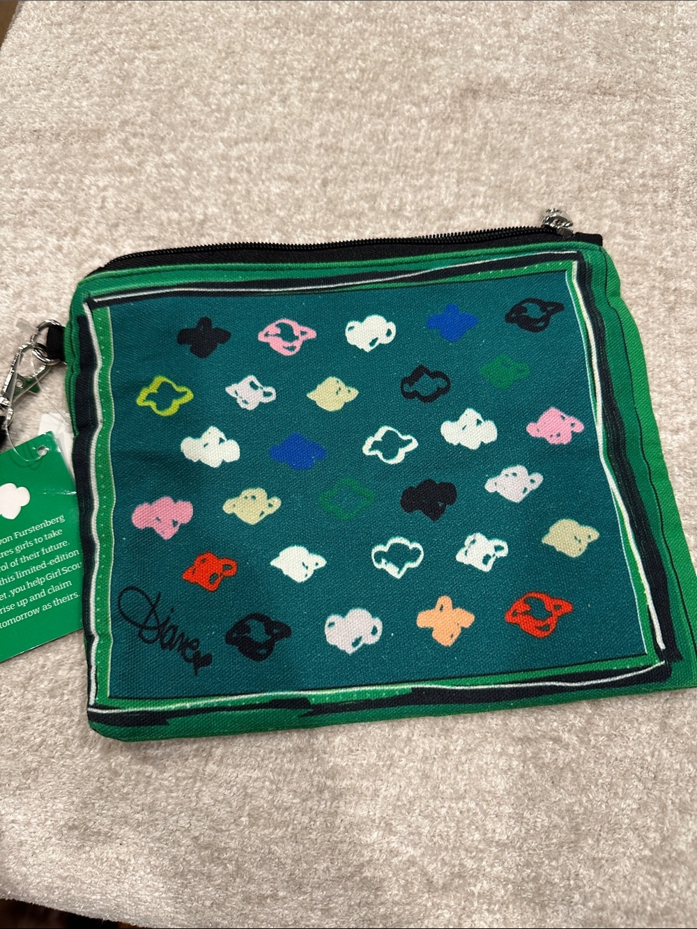 Diane Von Furstenberg Teal Kids Pouch with Multicolor Motifs